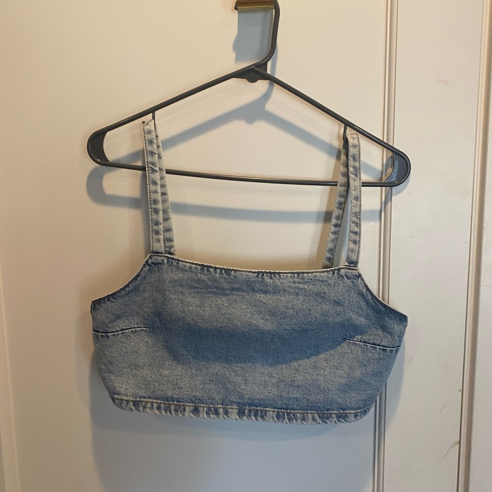Divided Light Blue Denim Crop Tank
